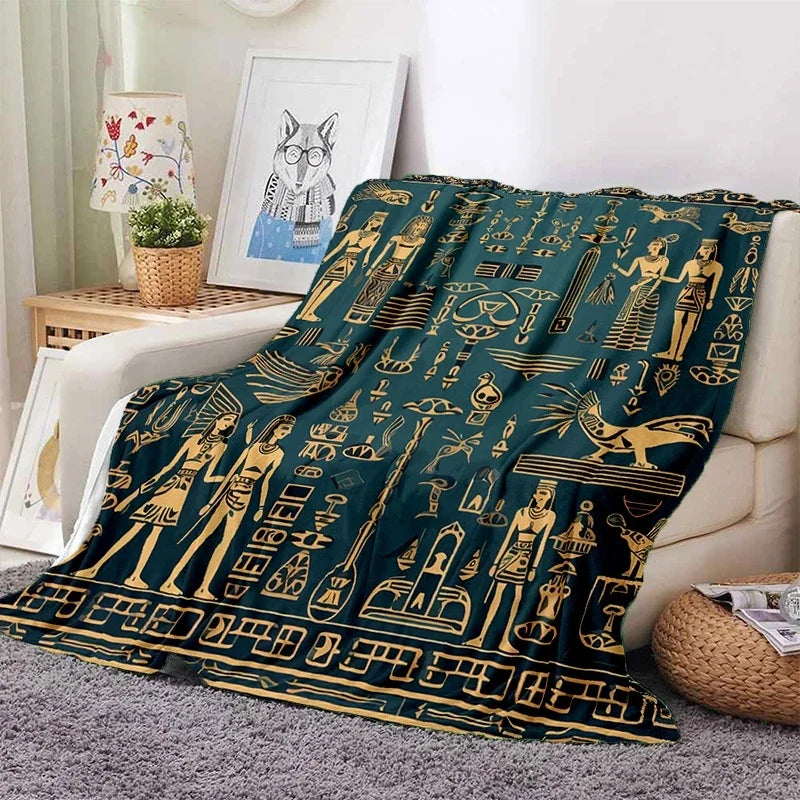 Pharaoh Hieroglyphic Egyptian Mythology Soft Flannel Blanket for Beds Bedroom Sofa Picnic,Throw Blanket for Outdoor Leisure Gift