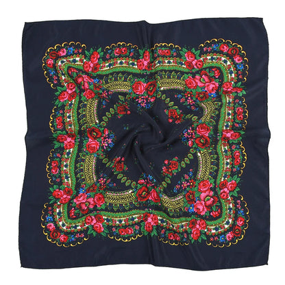 Babushka Bloom – 70cm Retro Floral Square Headscarf for Women