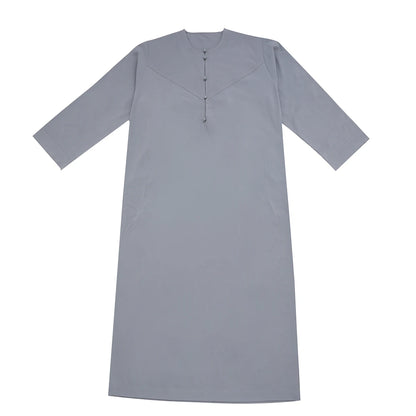 TH839 Men's Muslim Middle Eastern Men Long Sleeves Pure Color Buckle Robe Ramadan Eid Jubba Thobe