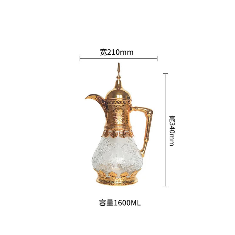 Arabic Glass Water Jug 1600ml – Large Capacity Coffee & Tea Pot with Lid