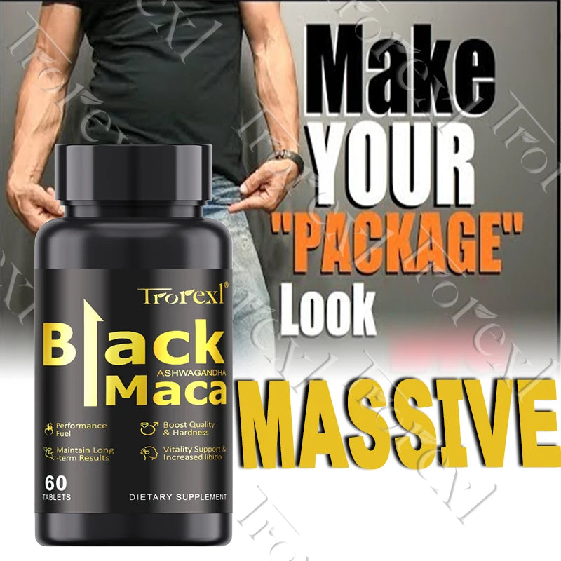 Natural Black Maca ERECTEnhancer, Male Power Strength Supplements for Volume Enhancing, Max Stamina Capsule for Man