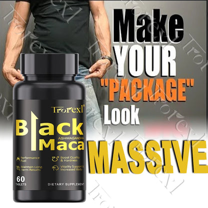 Natural Black Maca ERECTEnhancer, Male Power Strength Supplements for Volume Enhancing, Max Stamina Capsule for Man