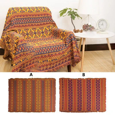 Retro Plaid Winter Cotton Linen Woven Line Blanket Sofa Towel Knit Thickened Warm Pad Mat Bohemian Boho Throw Travel Bedspread