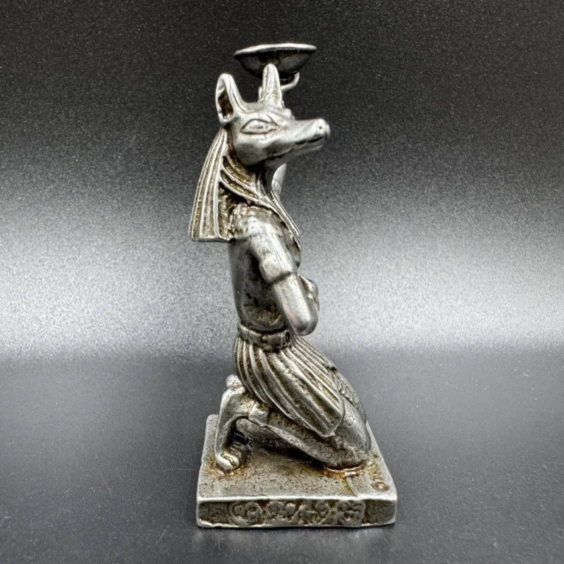 Anubis Copper Candle Holder – White Metal & Sandalwood Egyptian Statue Ornament