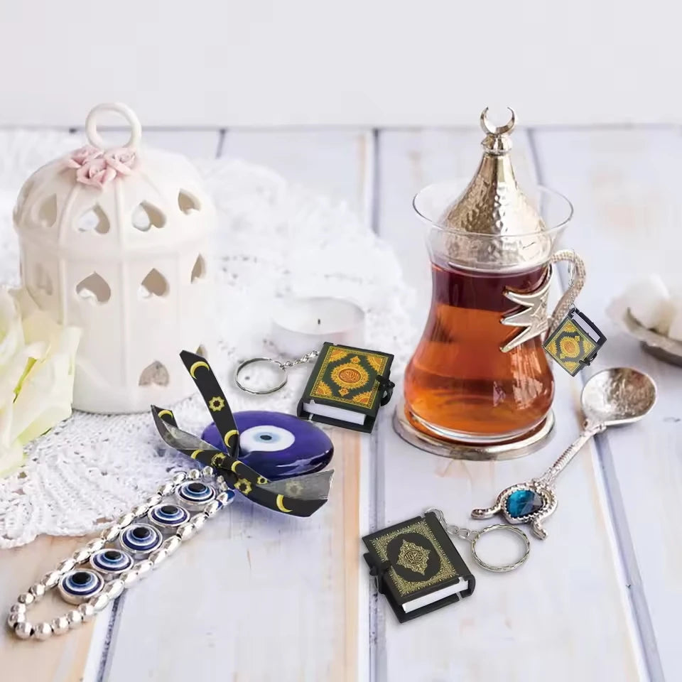 100-24PCS Mini Quran Keychain Book Muslim Islamic Key Chain for Religious Souvenir Gifts RamadanBag Purse Handbag Ornament