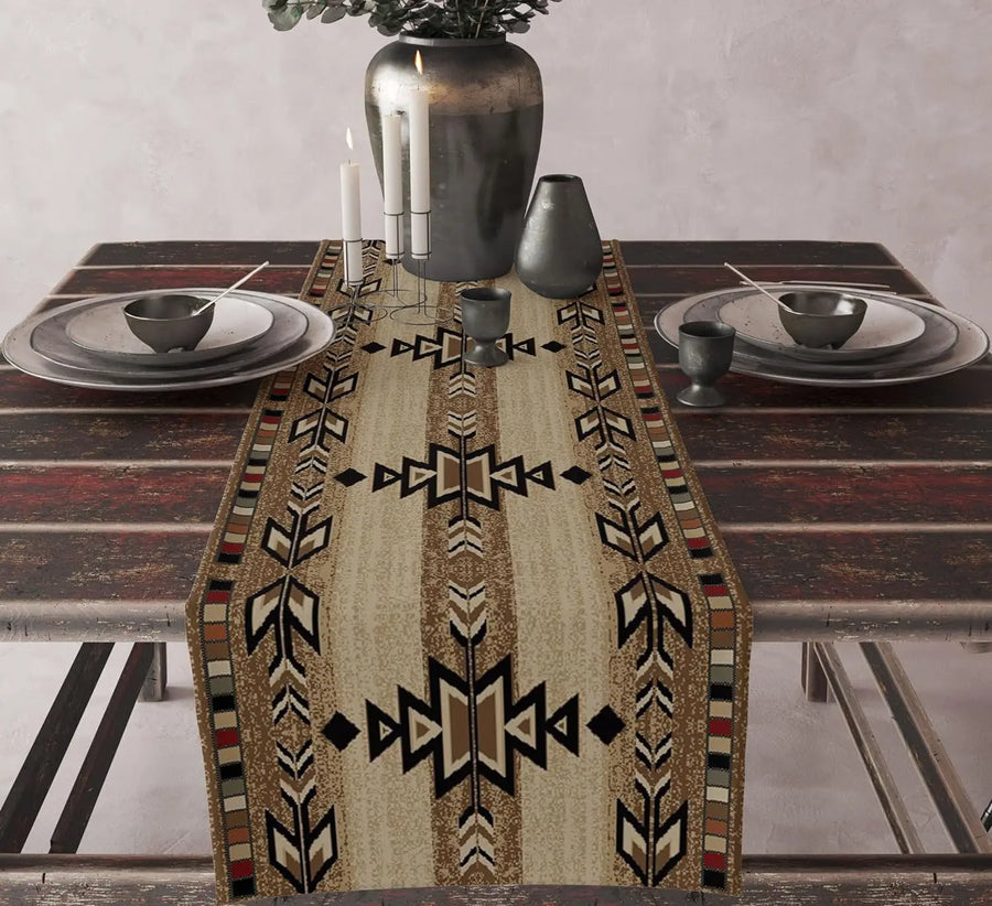 The Aztec Linen – Boho Abstract Geometric Table Runner