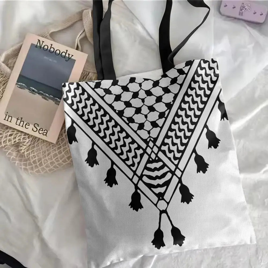 The Keffiyeh Keeper – Checkered Pattern Canvas Storage Tote