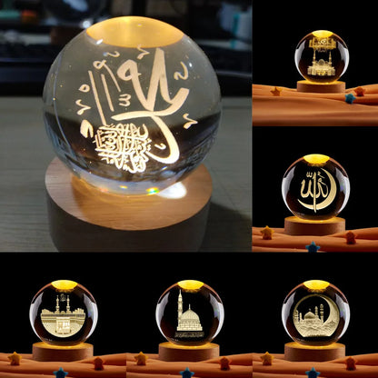 Ramadan Decoration 3D Crystall Ball Night Light Mosque Castle Moon Glowing Ornament Muslim Islam Party Decor Ramadan Kareem Gift