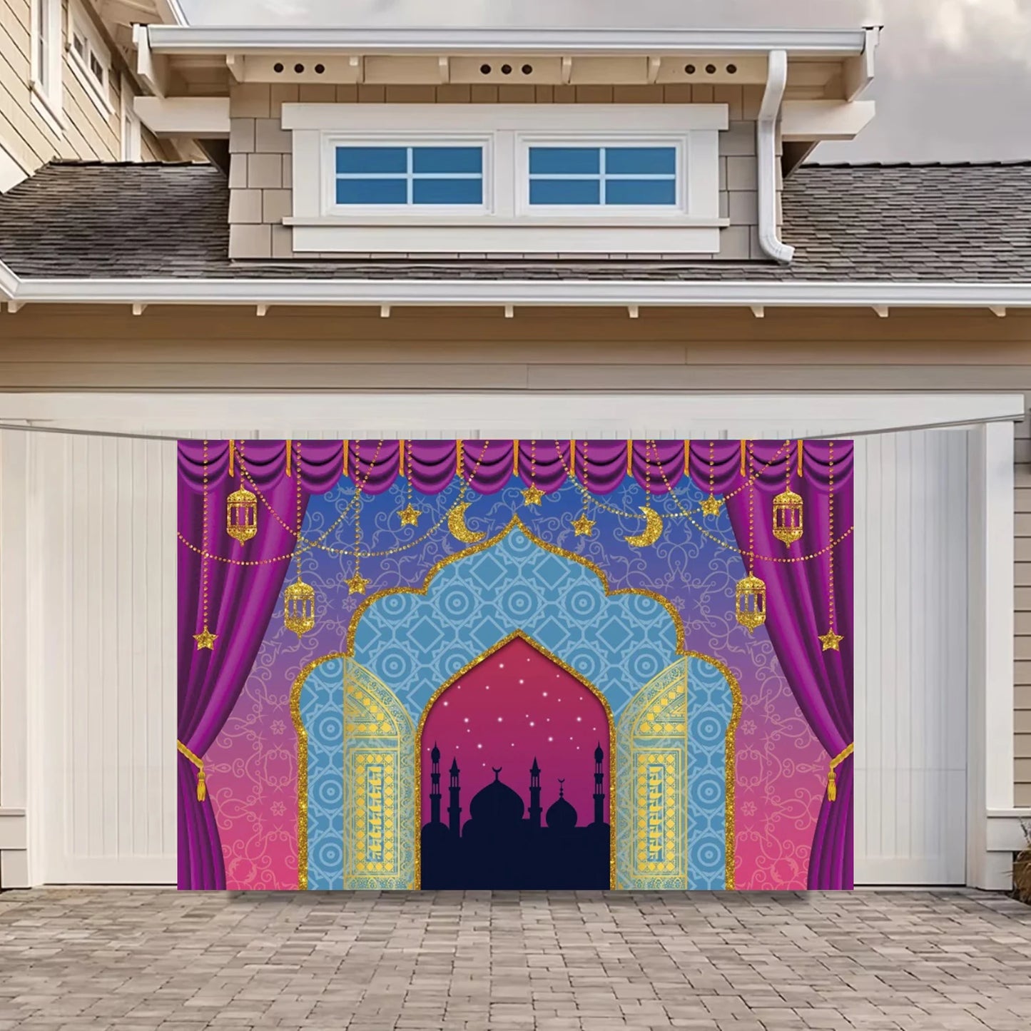 Arabic Aladdin Muslim Gold Mosque Background Fabric Princess Birthday Party Gift Photography Prop Decoration Banner Girl Poster
