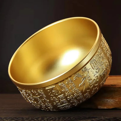 Engrave Bronze Copper Drinking Bowl Auspicious Tibetan Holy Water Milk Tea Cup Golden Buddhist 10 cm Bowl Home's Gift Decorative