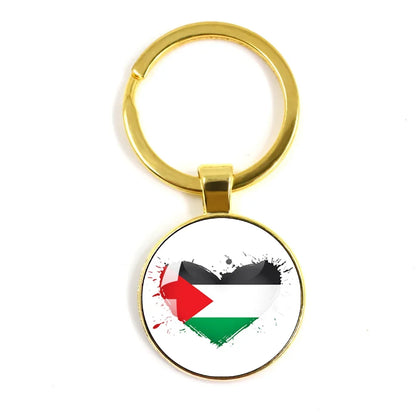 Personalized Art Patterns  Palestine Nation Flag Emblem 25mm Glass Cabohcon Keychain Key Rings for Women Men Jewelry Gift