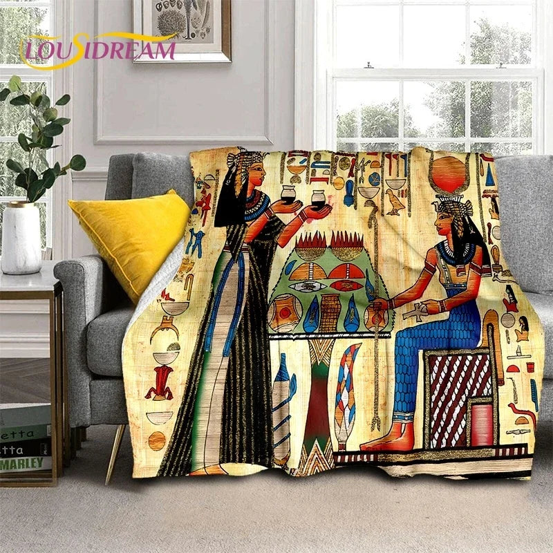 Pharaoh Hieroglyphic Egyptian Mythology Soft Flannel Blanket for Beds Bedroom Sofa Picnic,Throw Blanket for Outdoor Leisure Gift