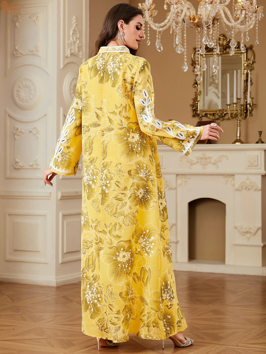 Zahraa – The Floral Stand Collar Kaftan for the Arab Woman in America