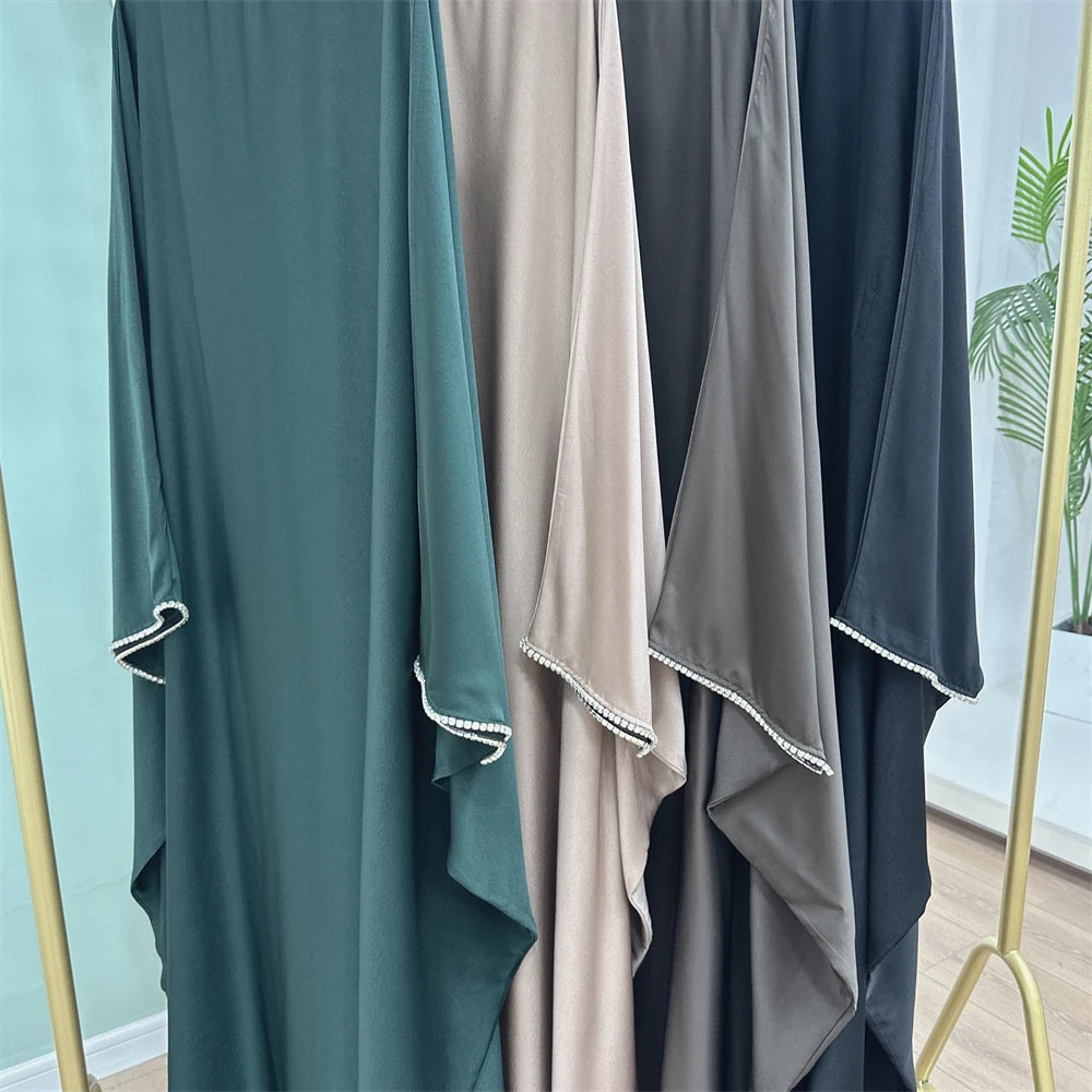 Eid Muslim Kaftan Satin Batwing Abaya Dubai Luxury Arabic African Dresses Abayas For Women Caftan Marocain Robe Femme Musulmane
