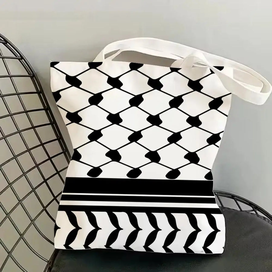 The Keffiyeh Luxe – Double-Sided Checkered Canvas Shoulder Tote