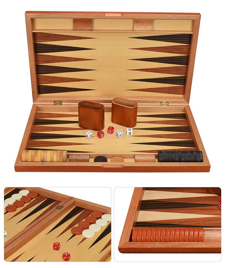 11/13/15/17/19 Inch Wooden Backgammon Set - Classic Board Game for Home & Party Entertainment