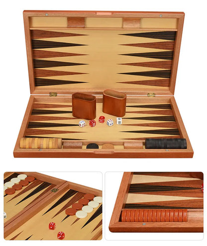 11/13/15/17/19 Inch Wooden Backgammon Set - Classic Board Game for Home & Party Entertainment