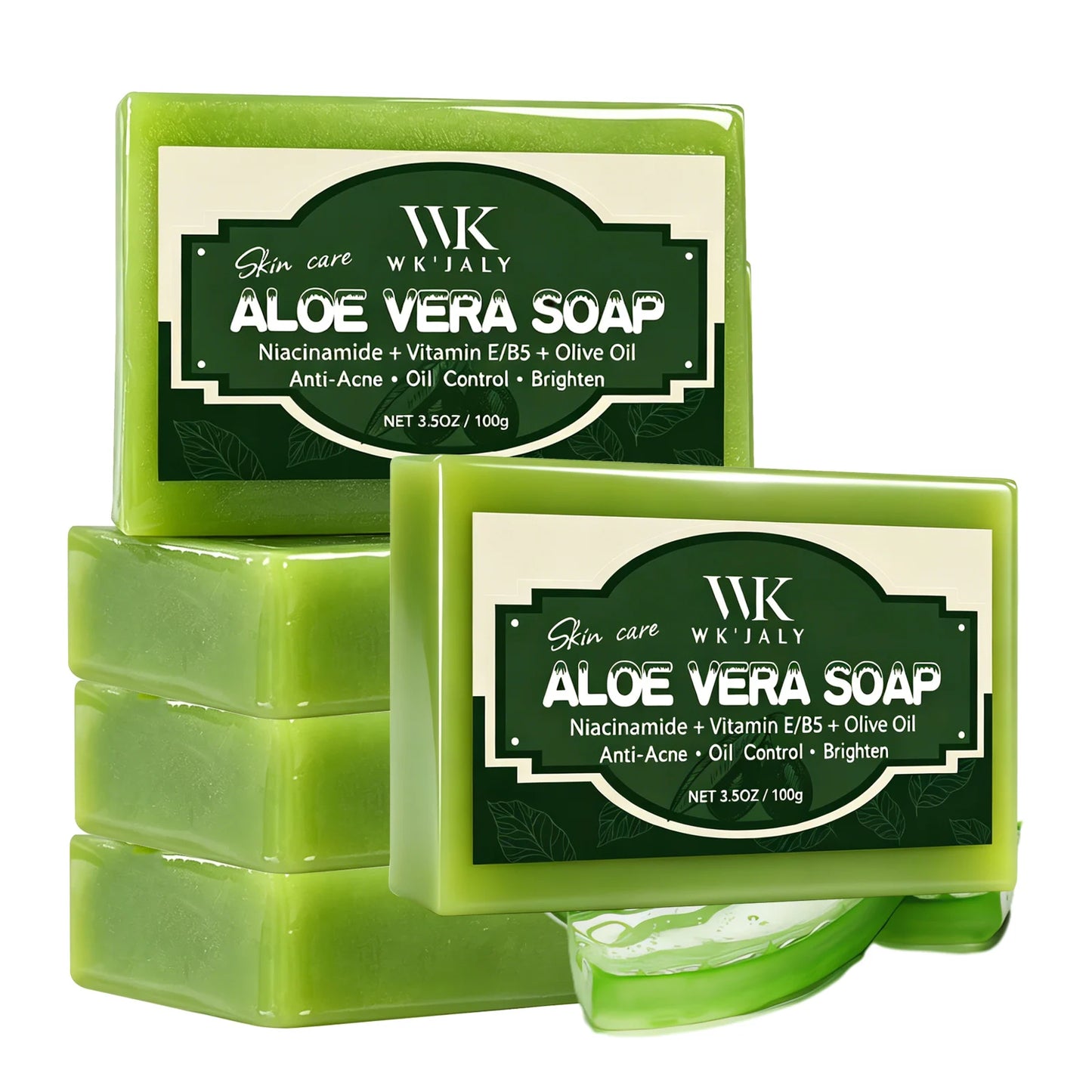 WK Natural Aloe Vera Soap, Clean Skin, Anti Acne, Oil Control, Brighten, With Niacinamide, Vitamin E, Olive Oil, For Face, Body