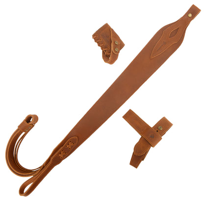 WAYNE'S DOG 1 Combo LeatherRifle Gun No Drill Harnessed Buttstock Holder with Barrel Mount with Matched Gun Sling Shoulder Strap