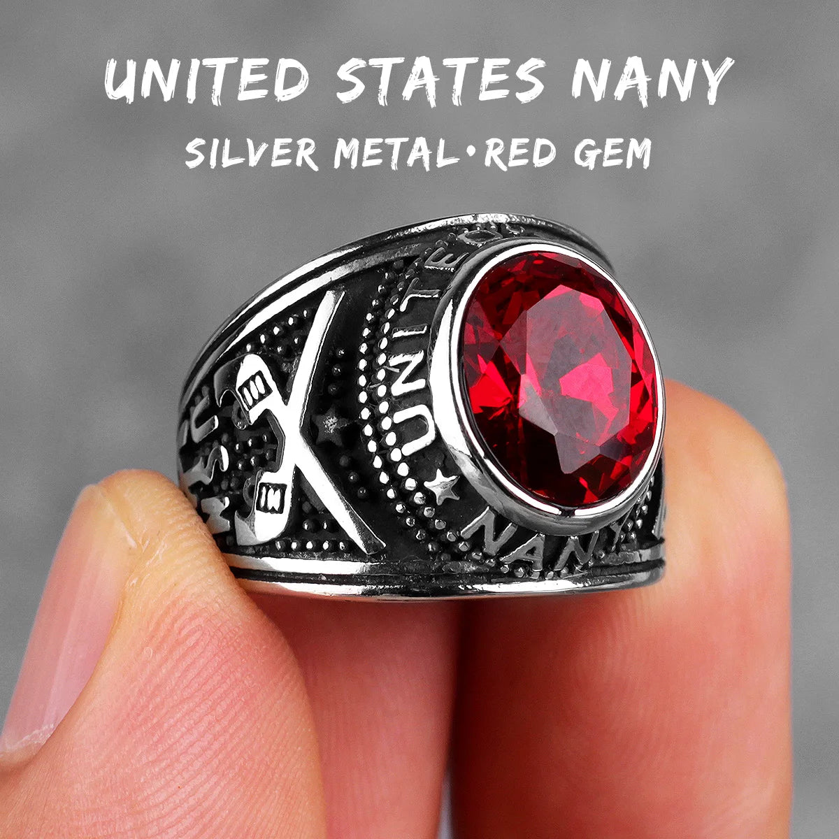 Stainless Steel Mens Rings Gold Silver Color Red Blue Rhinestone Simple Luxury for Male Boy Jewelry Creativity Gift Wholesale