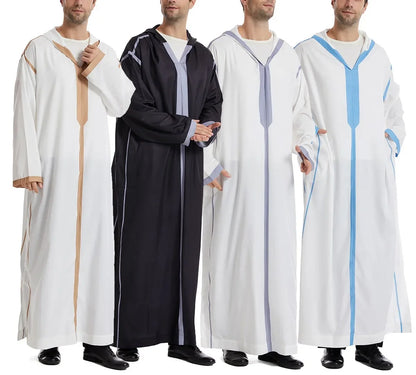Men Abaya Muslim Dubai Saudi Long Dress Eid Hooded Jubba Thobe Islamic Clothing Moroccan Djellaba Caftan Kaftan Arabic Robe Gown