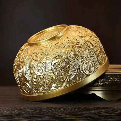 Engrave Bronze Copper Drinking Bowl Auspicious Tibetan Holy Water Milk Tea Cup Golden Buddhist 10 cm Bowl Home's Gift Decorative