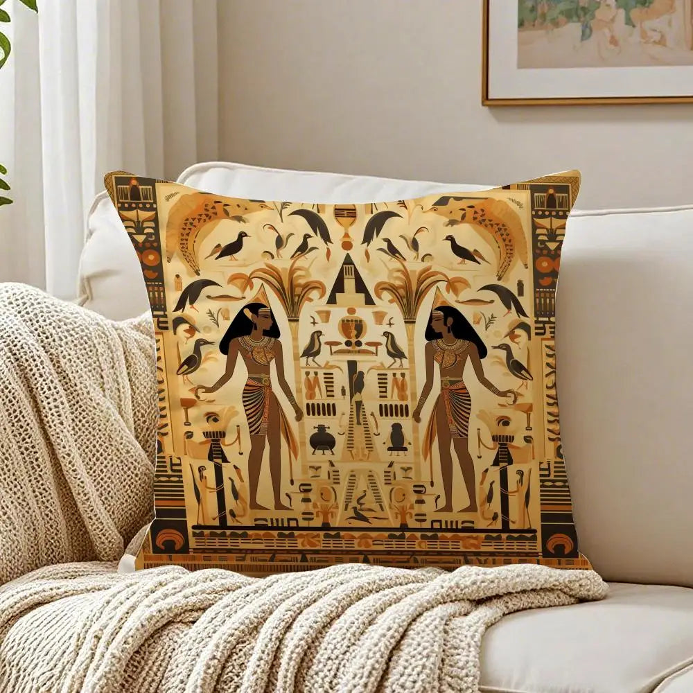 Pharaoh Cushion Cover – Egyptian Art Pillowcase, Anti-Dustmite Sofa Decor