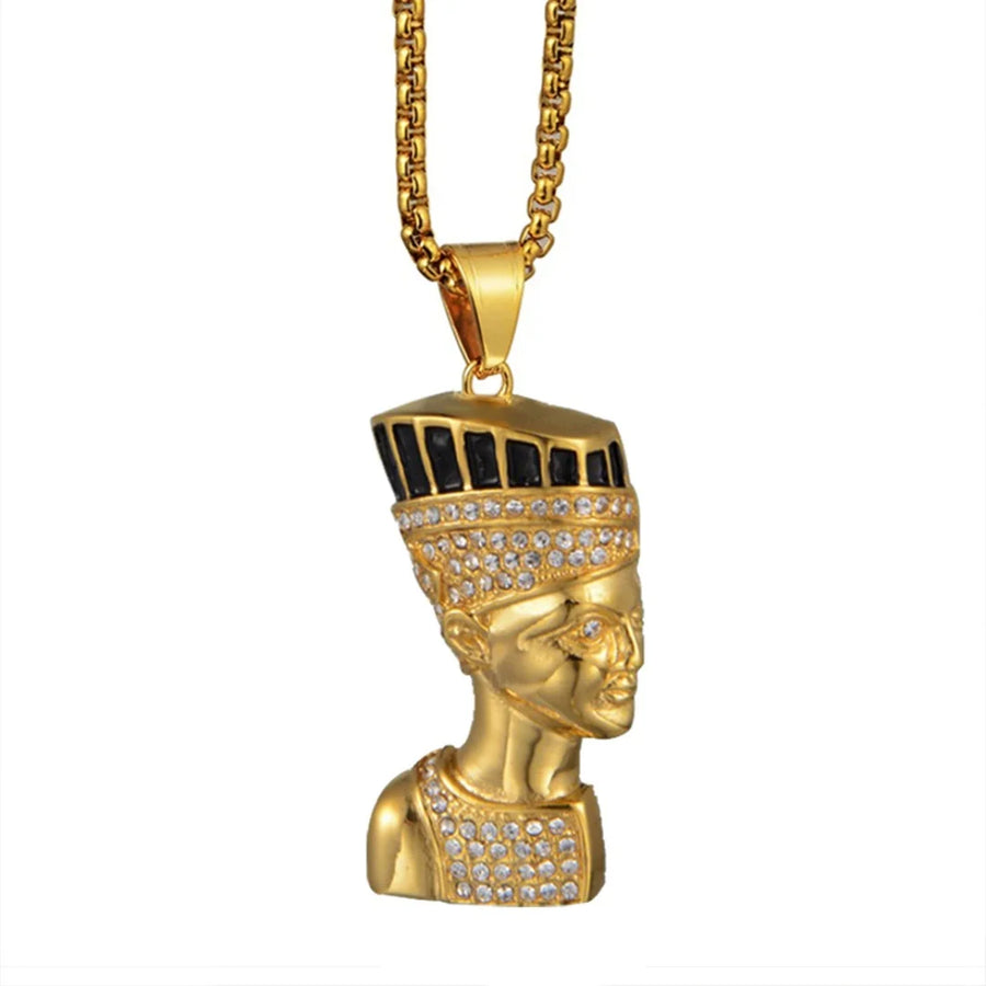 Iced Out Egyptian Ankh & Eagle Pendant – Stainless Steel Pharaoh Necklace for Men & Women