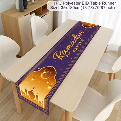 EID Mubarak Decoration Table Runner Ramadan Decor 2024 For Home Tablecloth Ramadan Kareem Islamic Muslim Party Eid Al-Fitr Gifts