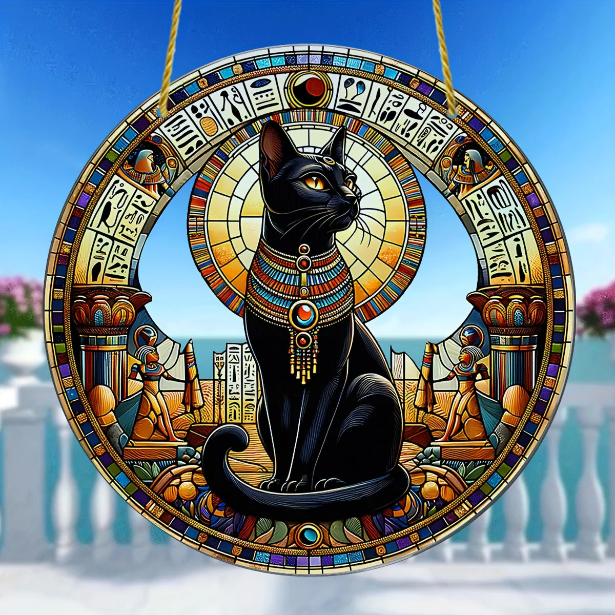 Egyptian Bastet Cat Goddess Acrylic Suncatcher-Animal Theme Indoor Wall Hanging for Living Room,Festive Party Decor,Gift