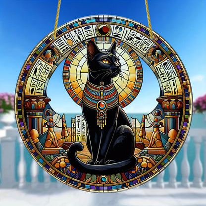 Egyptian Bastet Cat Goddess Acrylic Suncatcher-Animal Theme Indoor Wall Hanging for Living Room,Festive Party Decor,Gift