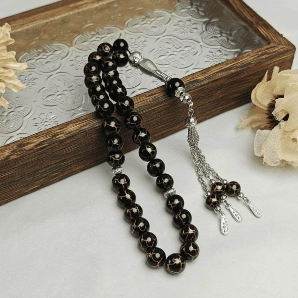 33 Beads Tiger Eye Stone Bracelet Round Small Beads Transparent Acrylic Prayer Beads Handmade With Tassels Islamic Tasbih