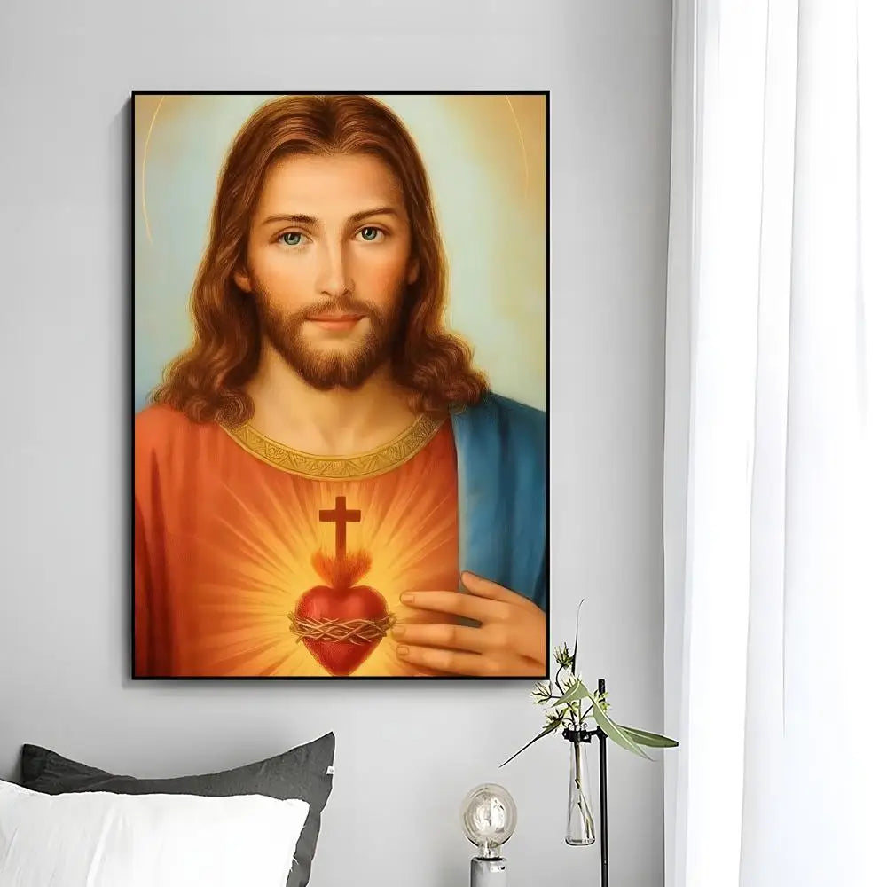 Religious Icon Sacred Heart of Jesus Poster Wall Art Print Decorative Mural Home Decor Gift Unframed