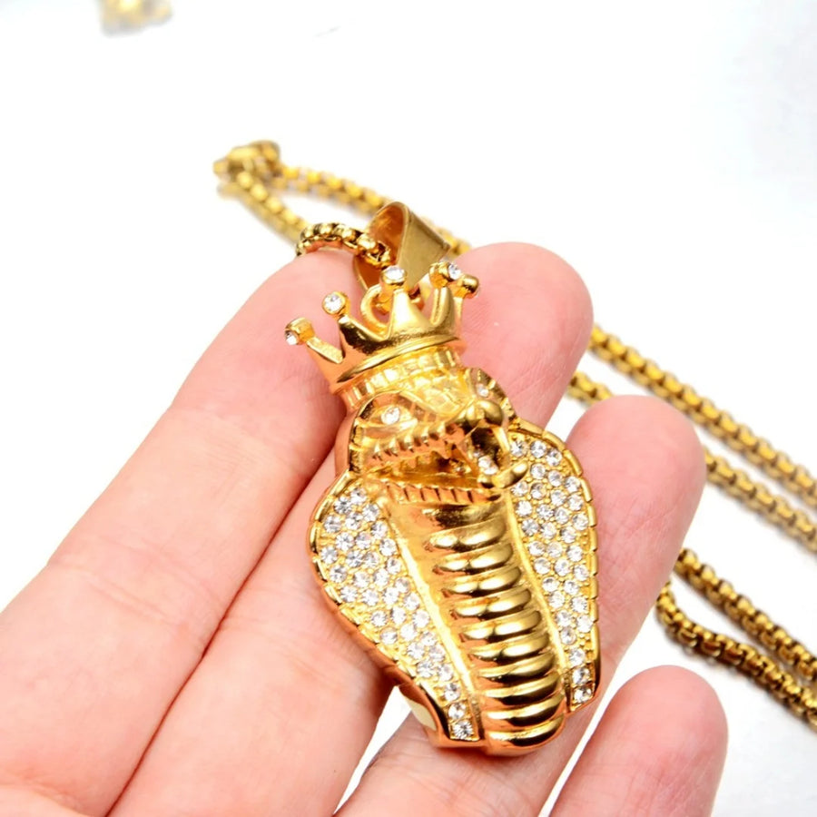 Iced Out Egyptian Ankh & Eagle Pendant – Stainless Steel Pharaoh Necklace for Men & Women