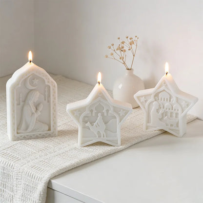 Arabic Star Moon Relief Candle Mold Islamic Mosque Camel Silicone Mold for DIY Gypsum Soap Candle Making Middle Eastern Decor