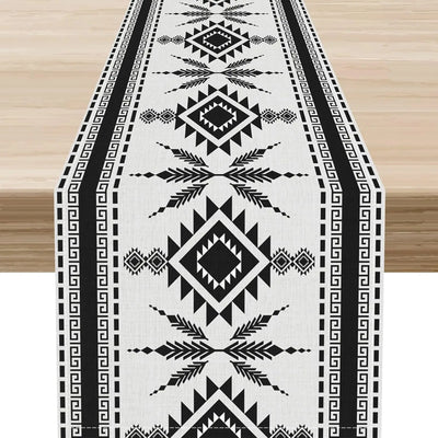 The Southwest Mesa – Native American Geometric Linen Table Runner