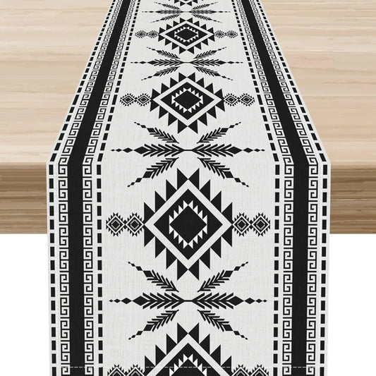 The Southwest Mesa – Native American Geometric Linen Table Runner