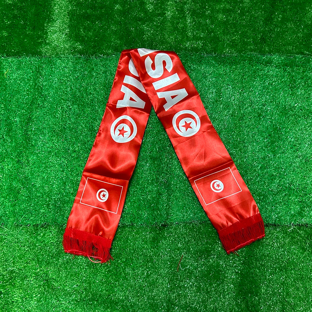 Tunisia 2026 Satin Scarf – 14×135cm Double-Sided Flag with Tassels
