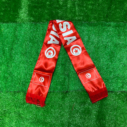 Tunisia 2026 Satin Scarf – 14×135cm Double-Sided Flag with Tassels