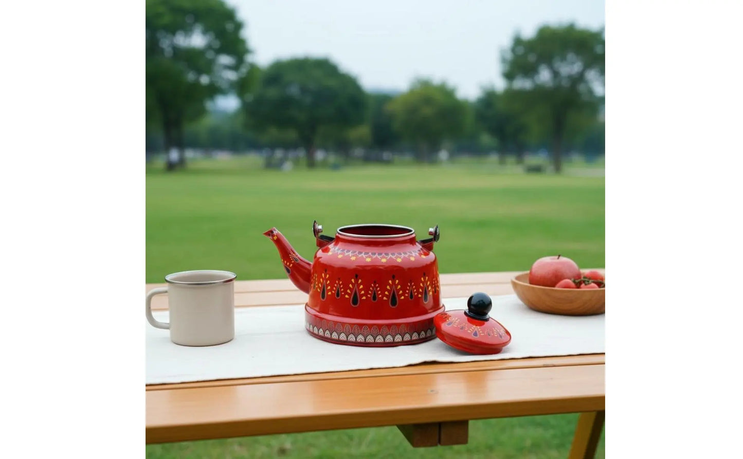Enamel Kettle for Boil Water Round Teapot Easy to Clean Vintage Water Kettle Anti-Scald Water Kettle for Stovetop Kitchen Home