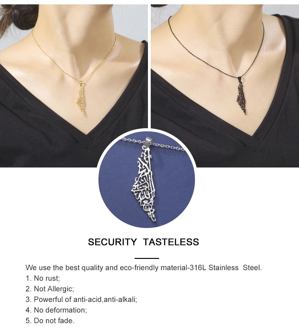 My Shape Palestine Map Pendant Necklaces for Women Men Stainless Steel Hollow Map Necklace Choker Chain Male Jewelry Wholesale
