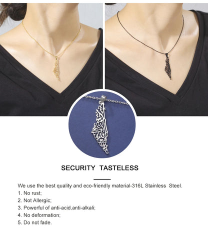 My Shape Palestine Map Pendant Necklaces for Women Men Stainless Steel Hollow Map Necklace Choker Chain Male Jewelry Wholesale