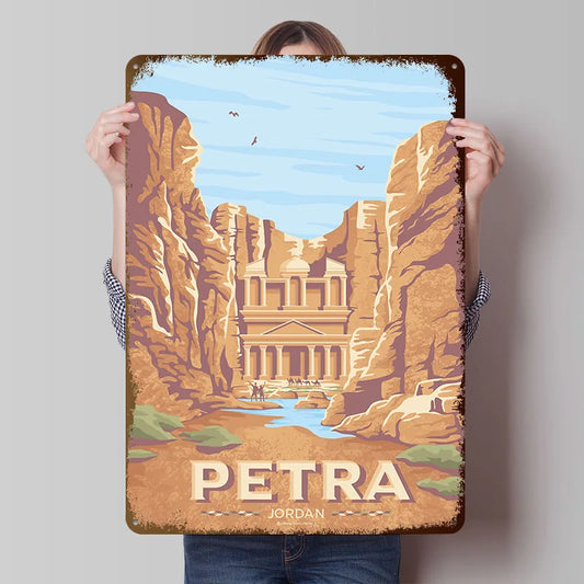 Petra Jordan Vintage Tin Sign – Customized Travel Poster Metal Wall Art