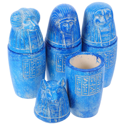 4-Piece Egyptian Canopic Jar & Horus Figurine Set – Pharaoh Inscription Decor