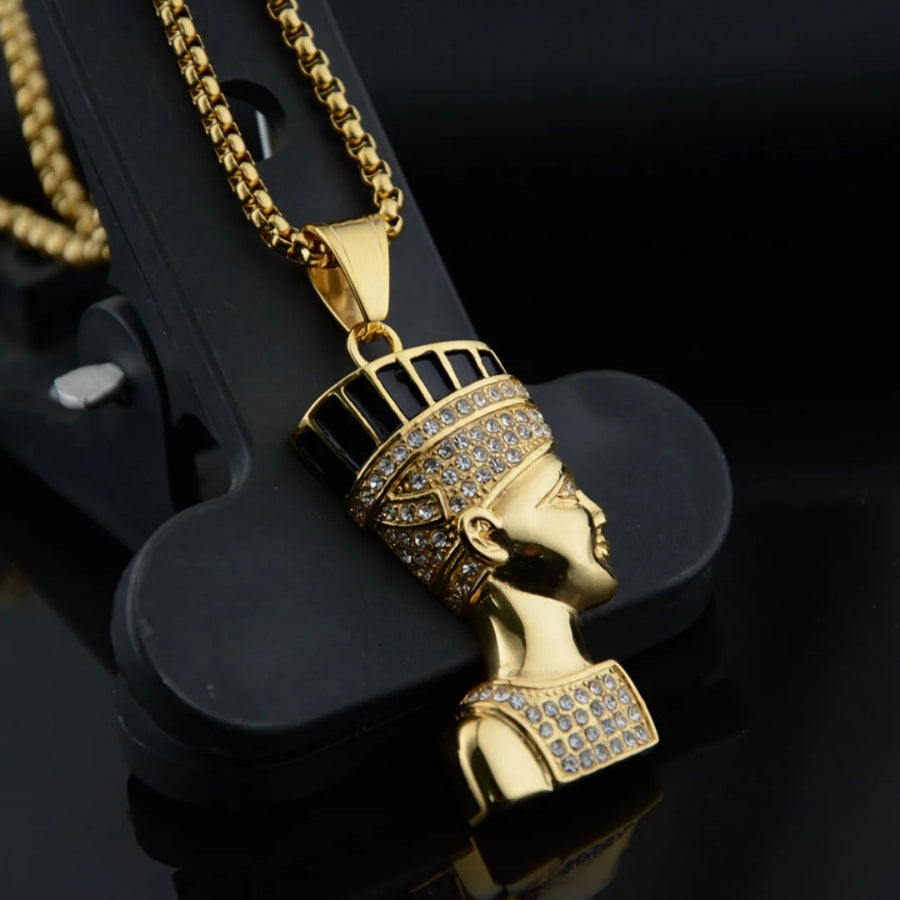 Iced Out Egyptian Ankh & Eagle Pendant – Stainless Steel Pharaoh Necklace for Men & Women