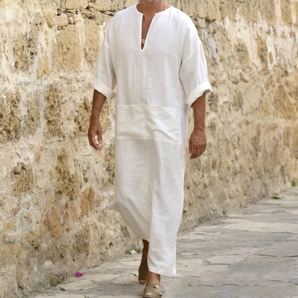 Short Sleeve Solid Color Men Muslim Islamic Kaftan Robe Jubba Thobe Kaftan Muslim Robe Casual Dubai Saudi Arabia Abaya Robes 5XL
