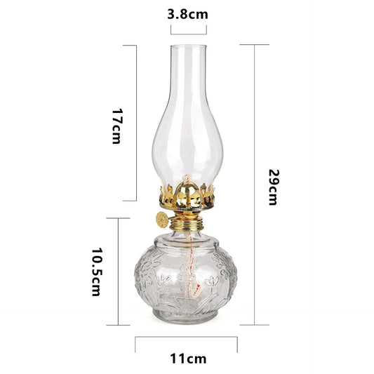 Large Glass Oil Lamp – Indoor & Outdoor Vintage Lantern with Wick