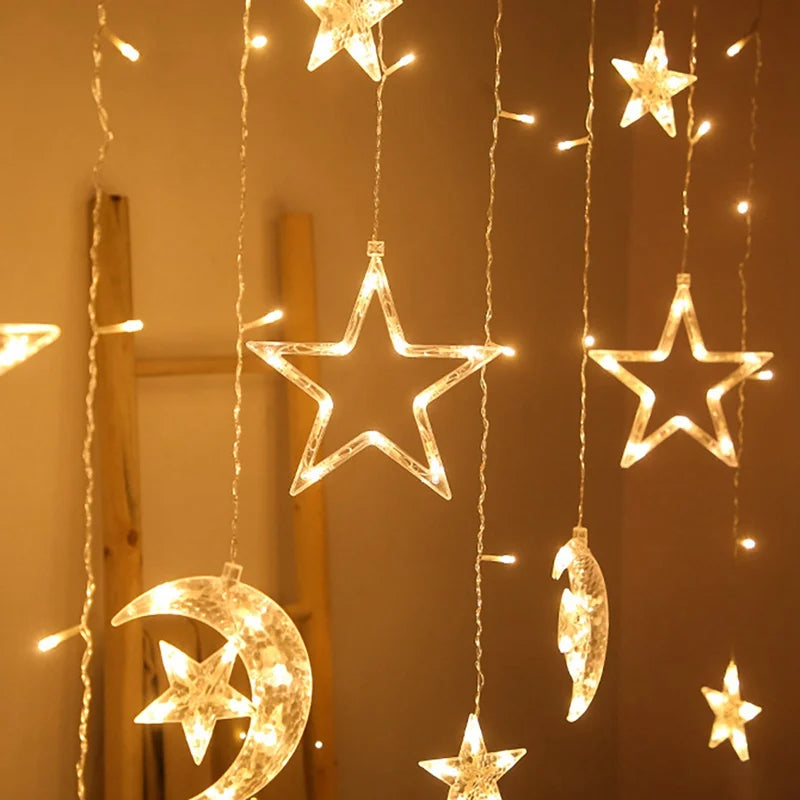 Moon Star Led Curtain Garland String Light EID Mubarak Ramadan Decorations 2025 Home Decor Islam Muslim Event Party Supplies