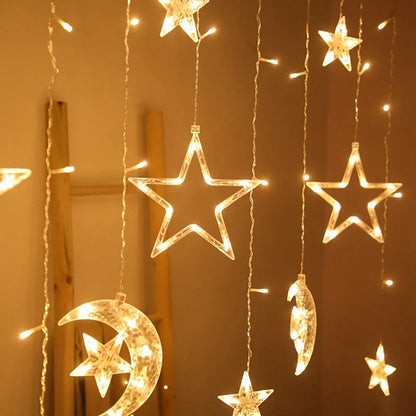 Moon Star Led Curtain Garland String Light EID Mubarak Ramadan Decorations 2025 Home Decor Islam Muslim Event Party Supplies