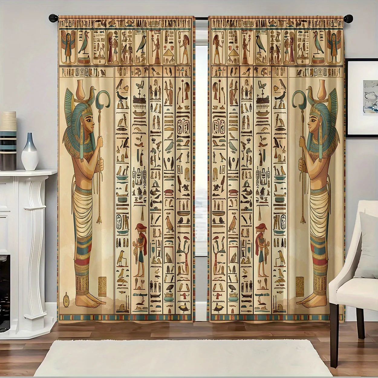 Egyptian Hieroglyphic Curtains – Ancient Gods & Pharaoh Window Drapes for Home Decor